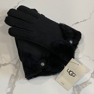 UGG Black Fur-Trimmed Gloves
